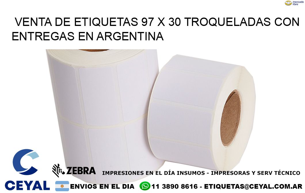 Venta de etiquetas 97 x 30 troqueladas con entregas en Argentina