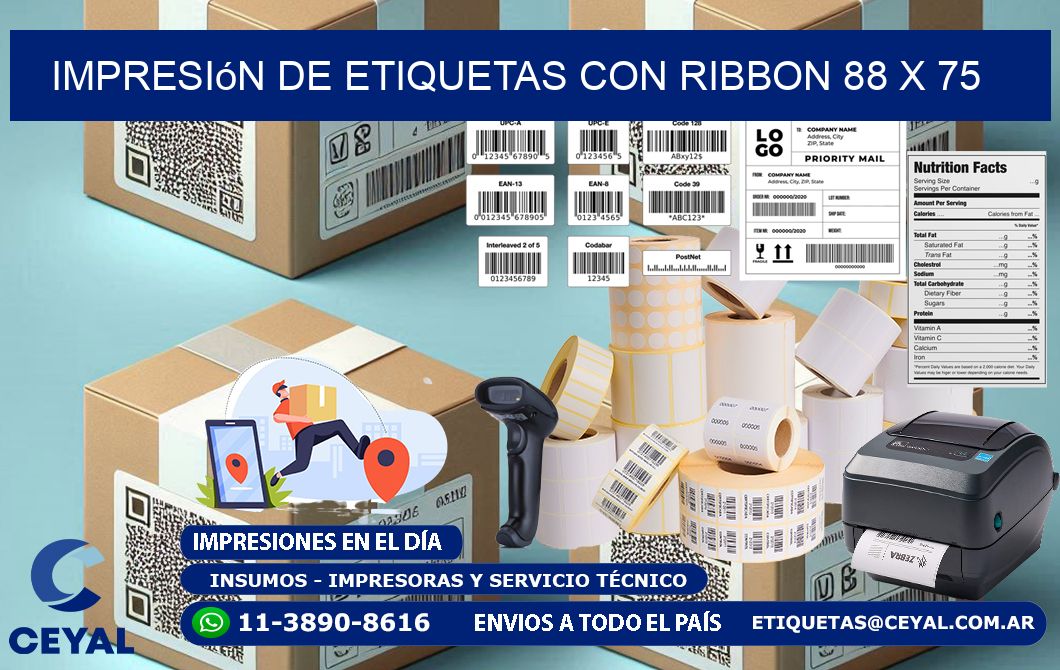 impresión de etiquetas con ribbon 88 x 75