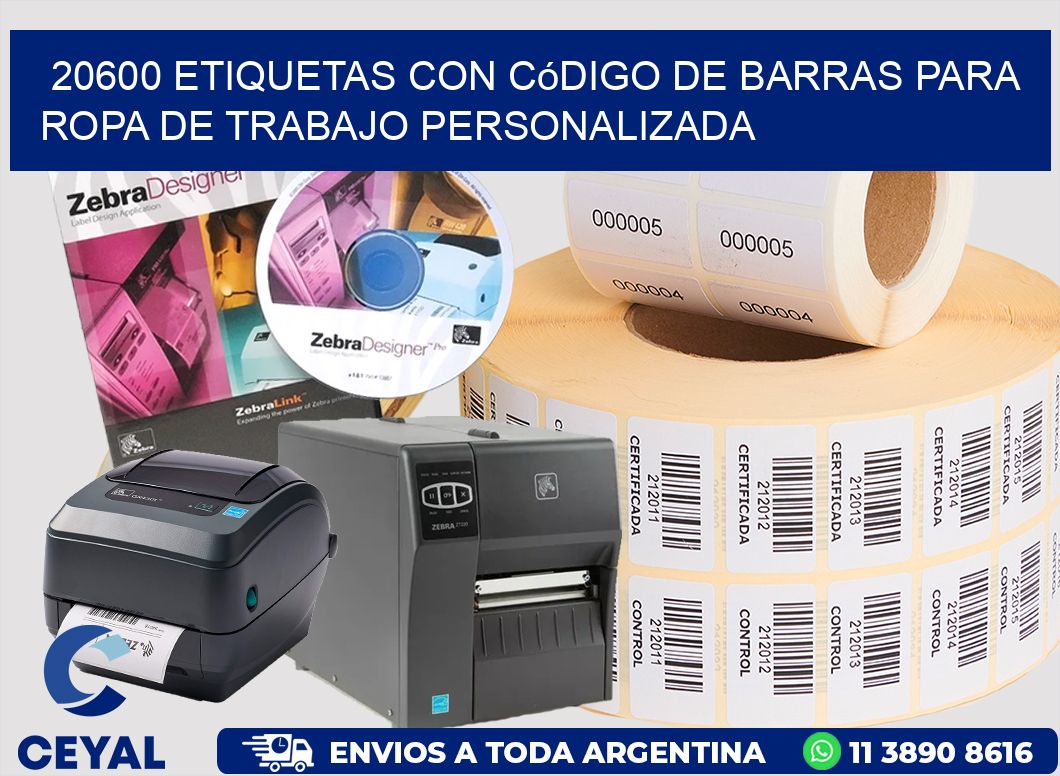20600 Etiquetas con código de barras para ropa de trabajo personalizada