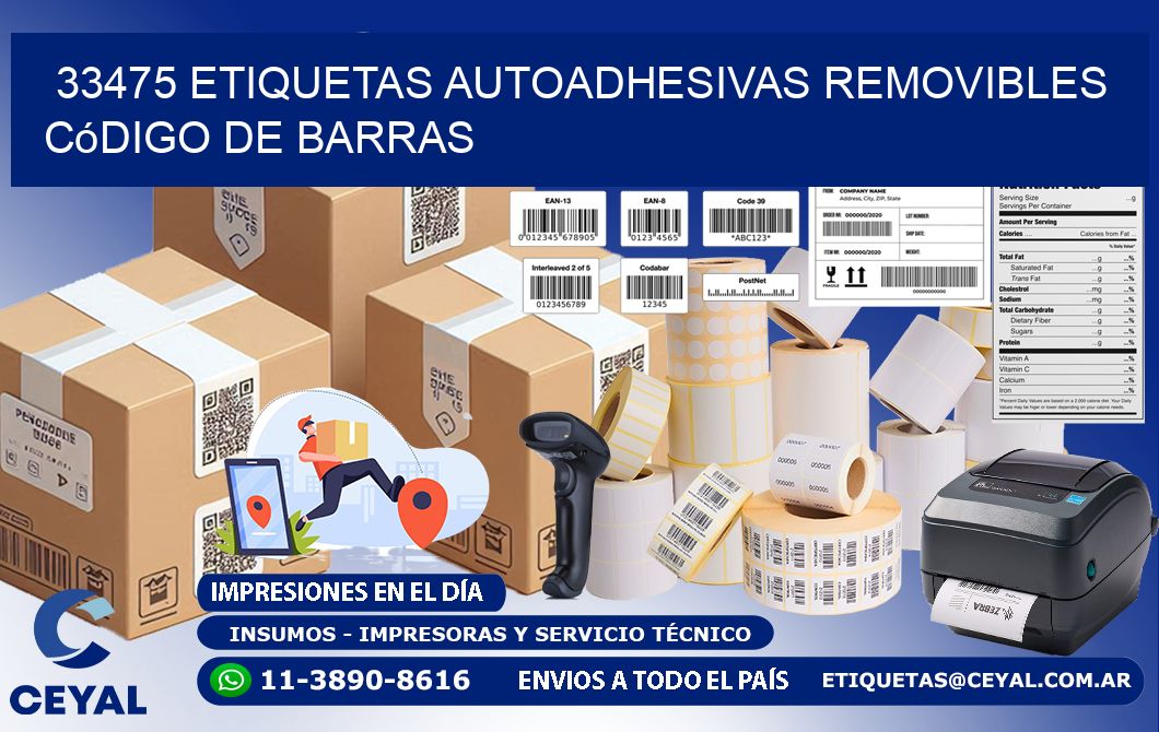 33475 etiquetas autoadhesivas removibles código de barras
