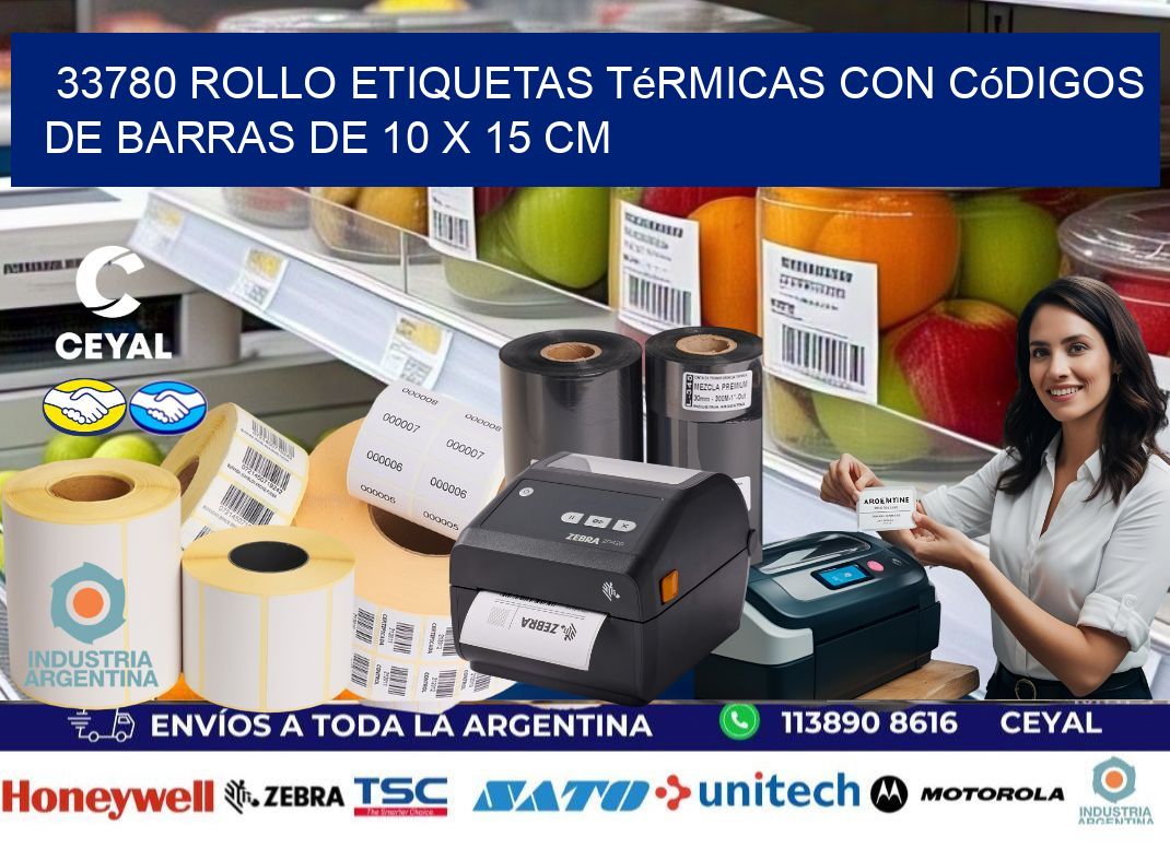 33780 Rollo etiquetas térmicas con Códigos de Barras de 10 x 15 cm