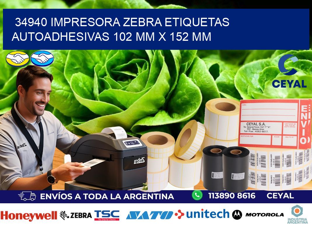 34940 impresora zebra etiquetas autoadhesivas 102 mm x 152 mm