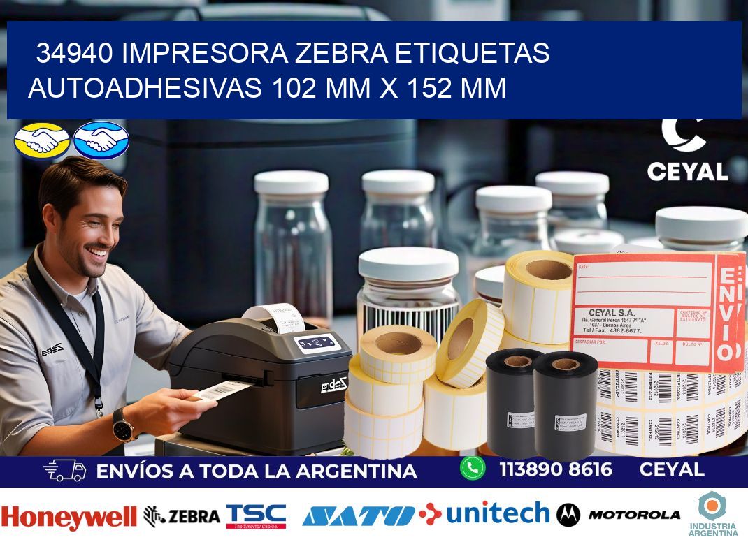 34940 impresora zebra etiquetas autoadhesivas 102 mm x 152 mm