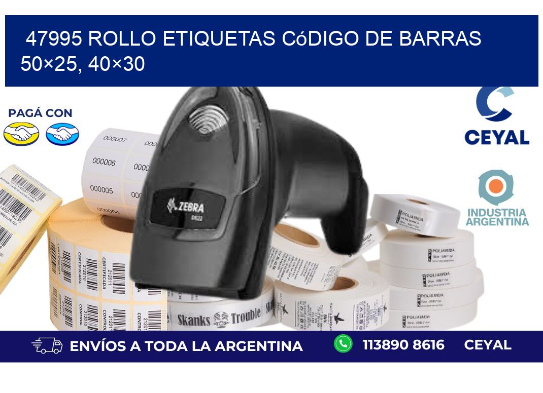 47995 rollo etiquetas código de barras 50×25, 40×30
