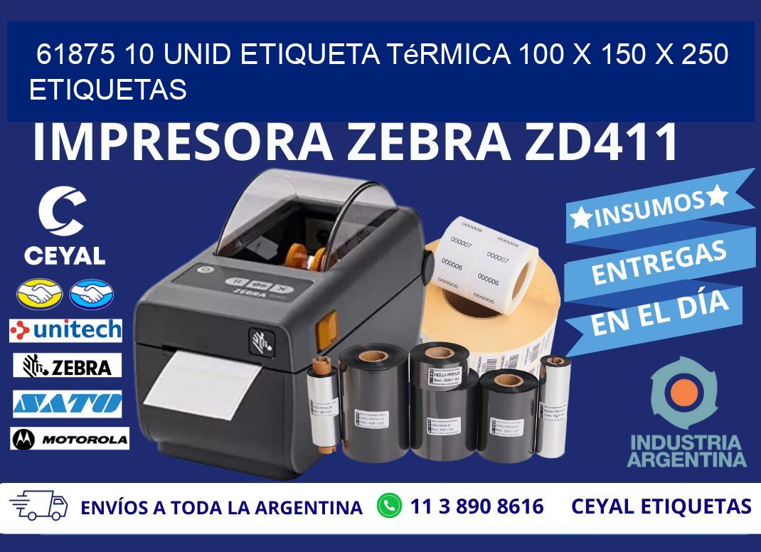 61875 10 Unid Etiqueta Térmica 100 x 150 x 250 etiquetas