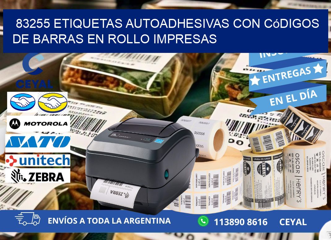 83255 Etiquetas autoadhesivas con códigos de barras en rollo impresas