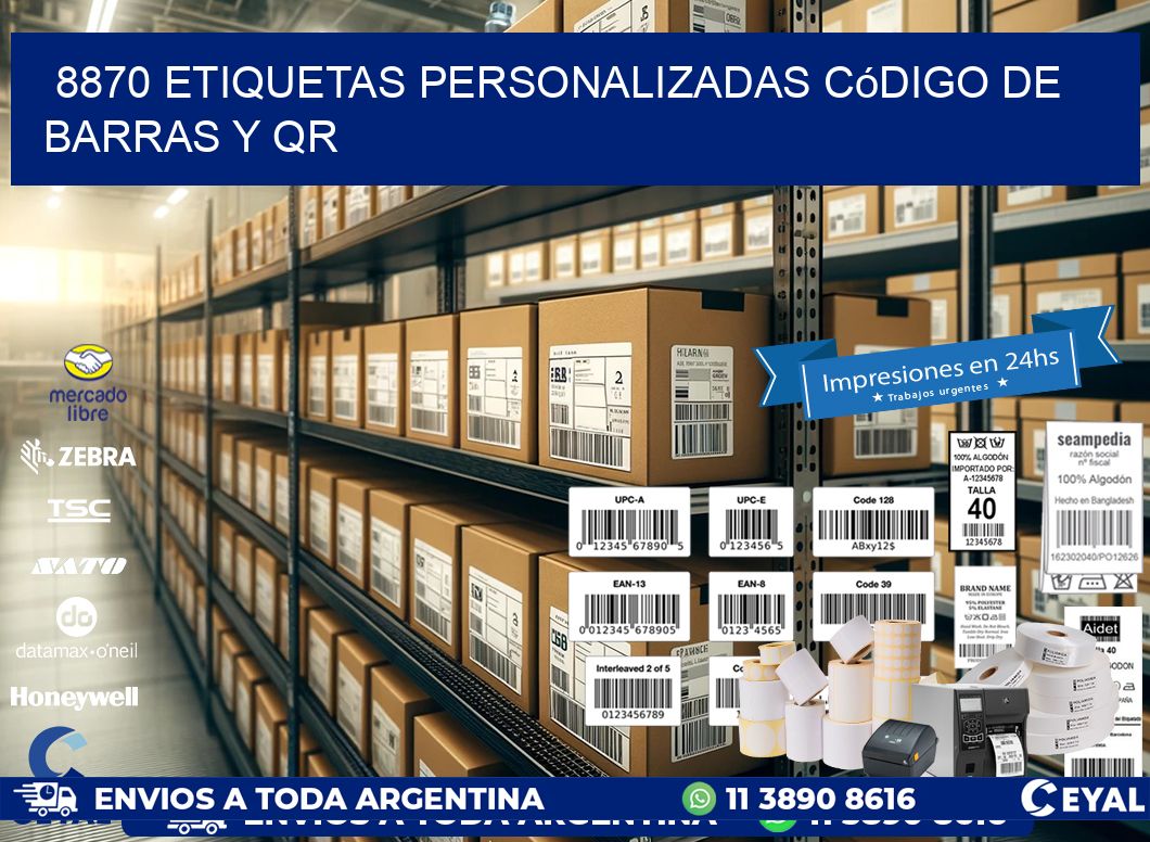 8870 etiquetas personalizadas código de barras y QR