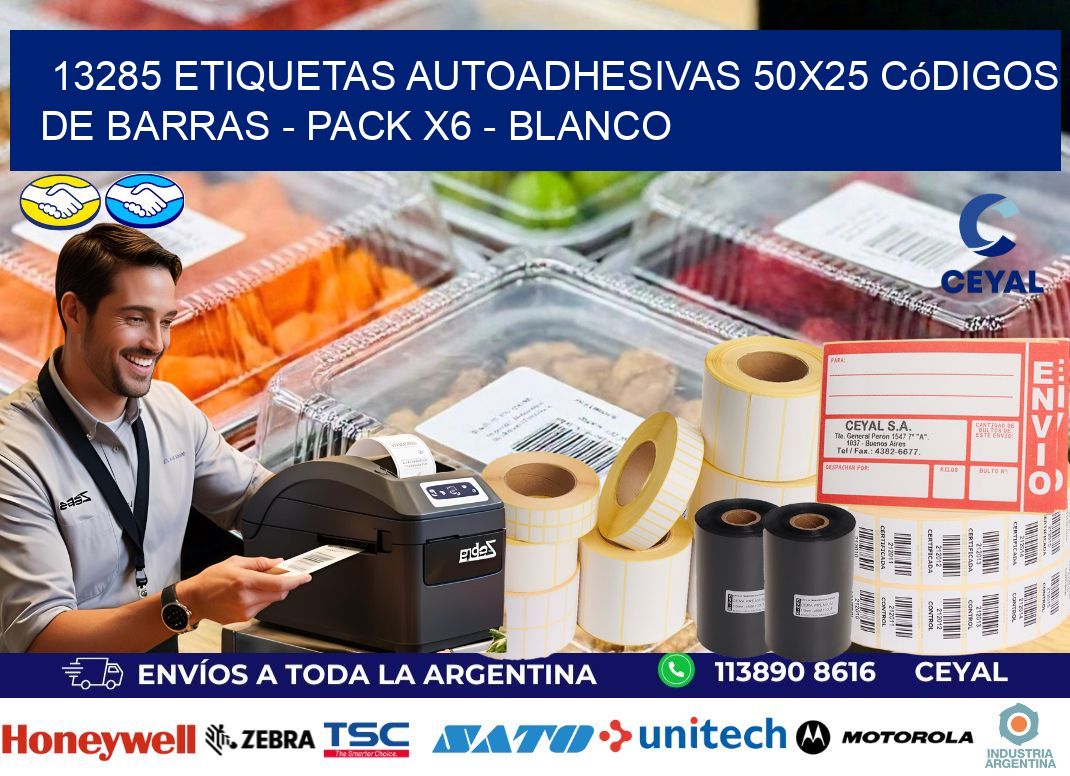13285 Etiquetas Autoadhesivas 50x25 Códigos De Barras - Pack X6 - Blanco