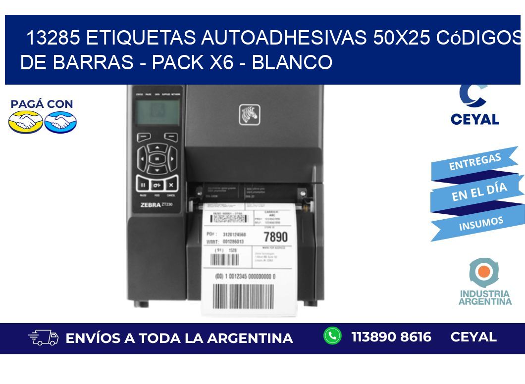 13285 Etiquetas Autoadhesivas 50x25 Códigos De Barras - Pack X6 - Blanco