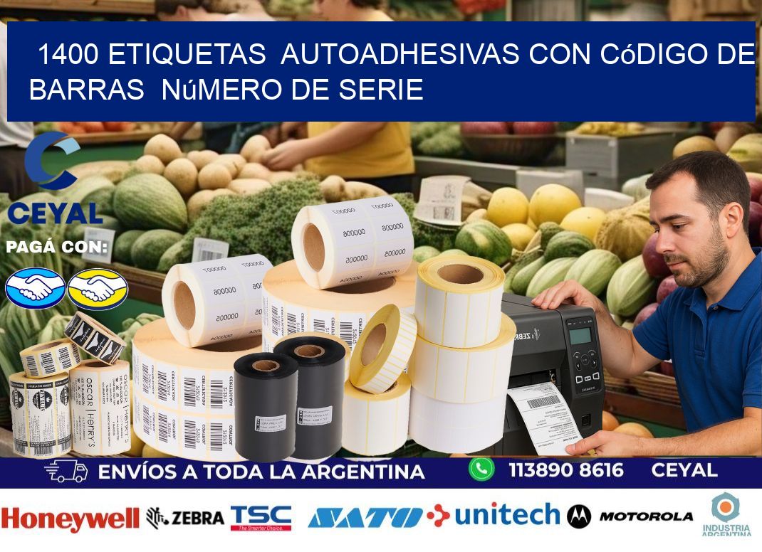 1400 etiquetas autoadhesivas con código de barras número de serie