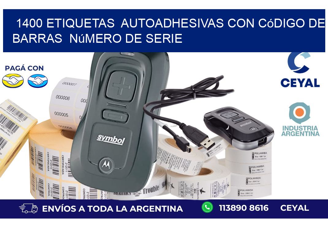 1400 etiquetas autoadhesivas con código de barras número de serie