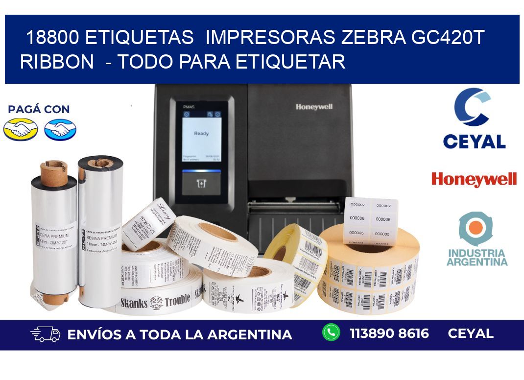 18800 etiquetas  impresoras zebra gc420t ribbon  - Todo para Etiquetar