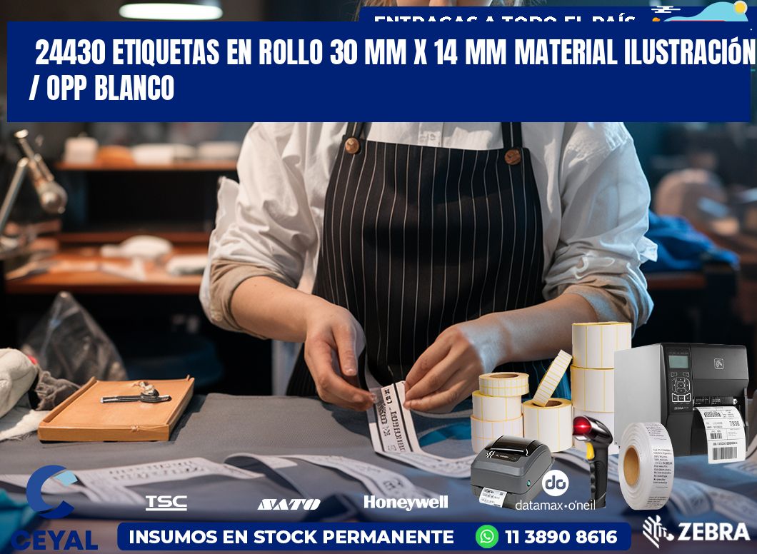 24430 Etiquetas en rollo 30 mm x 14 mm material Ilustración / OPP Blanco