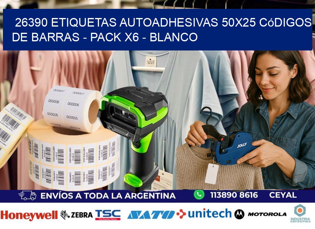26390 Etiquetas Autoadhesivas 50x25 Códigos De Barras - Pack X6 - Blanco