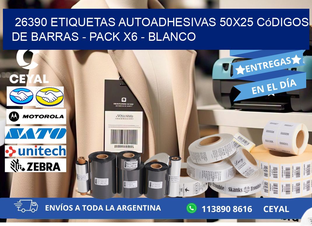 26390 Etiquetas Autoadhesivas 50x25 Códigos De Barras - Pack X6 - Blanco