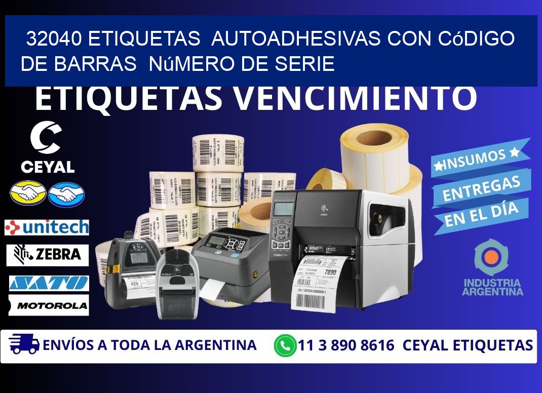 32040 etiquetas autoadhesivas con código de barras número de serie