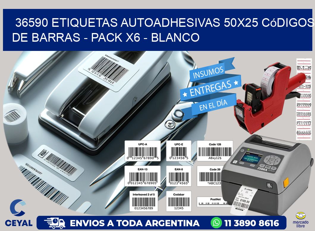 36590 Etiquetas Autoadhesivas 50x25 Códigos De Barras - Pack X6 - Blanco