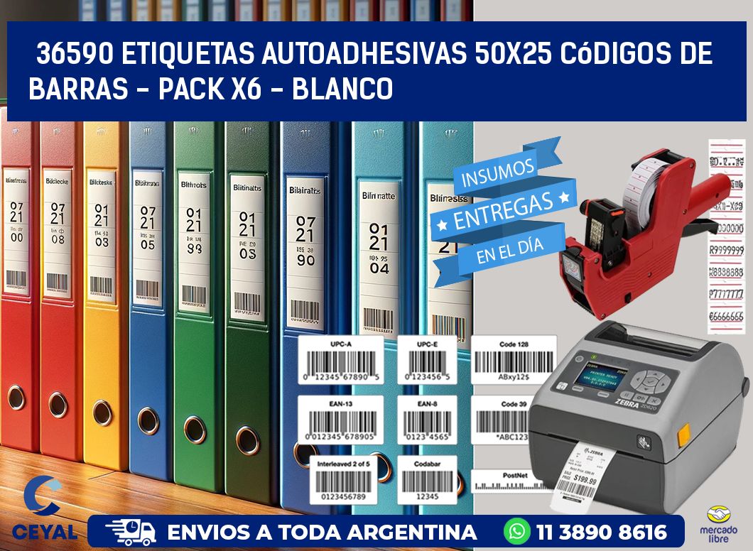 36590 Etiquetas Autoadhesivas 50x25 Códigos De Barras - Pack X6 - Blanco