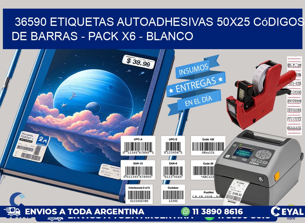 36590 Etiquetas Autoadhesivas 50x25 Códigos De Barras - Pack X6 - Blanco
