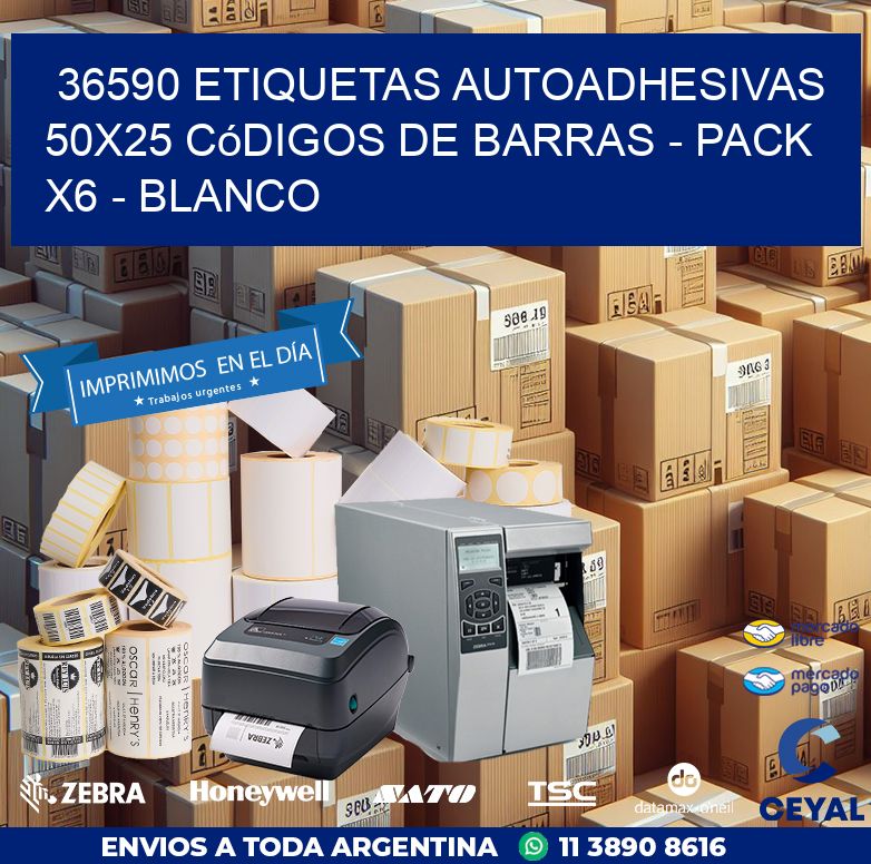 36590 Etiquetas Autoadhesivas 50x25 Códigos De Barras - Pack X6 - Blanco