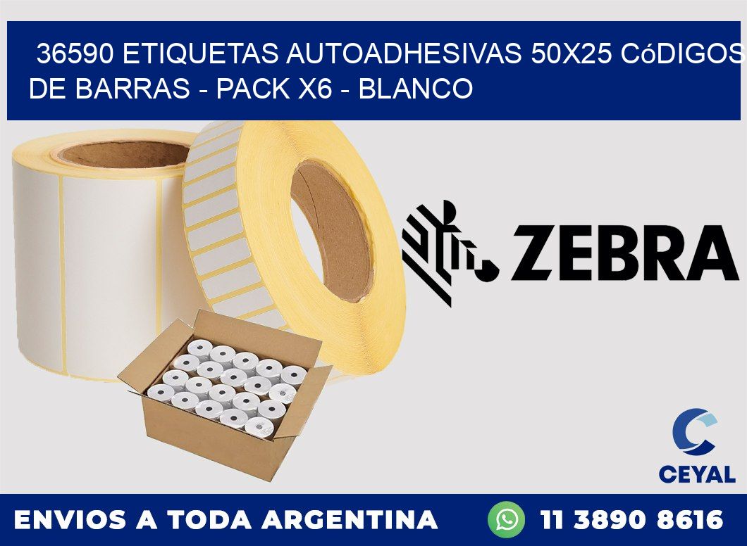 36590 Etiquetas Autoadhesivas 50x25 Códigos De Barras - Pack X6 - Blanco