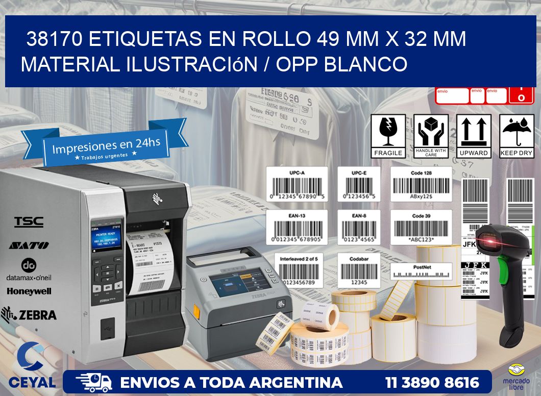 38170 Etiquetas en rollo 49 mm x 32 mm material Ilustración / OPP Blanco