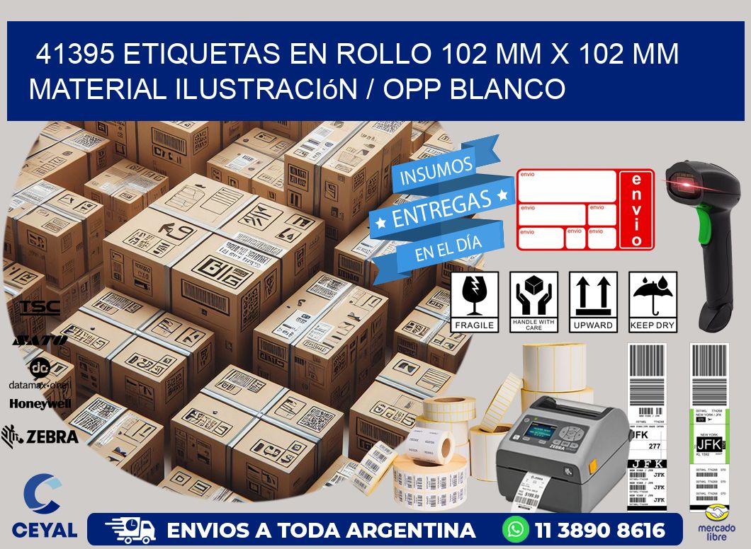 41395 Etiquetas en rollo 102 mm x 102 mm material Ilustración / OPP Blanco
