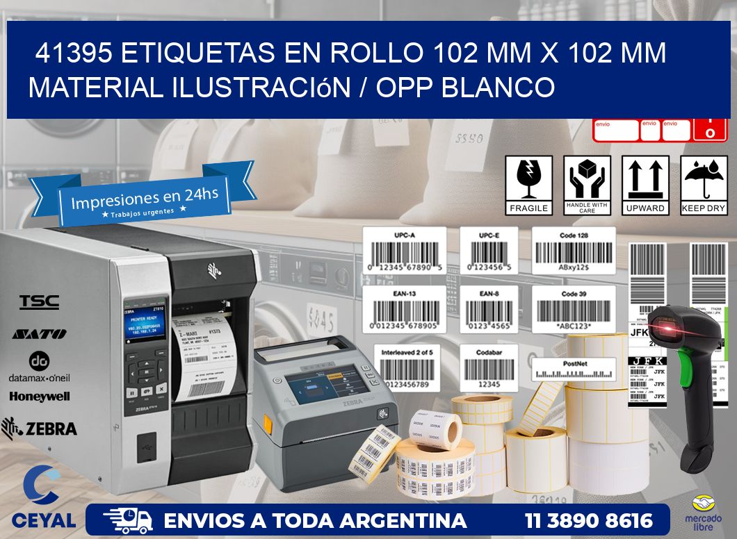 41395 Etiquetas en rollo 102 mm x 102 mm material Ilustración / OPP Blanco