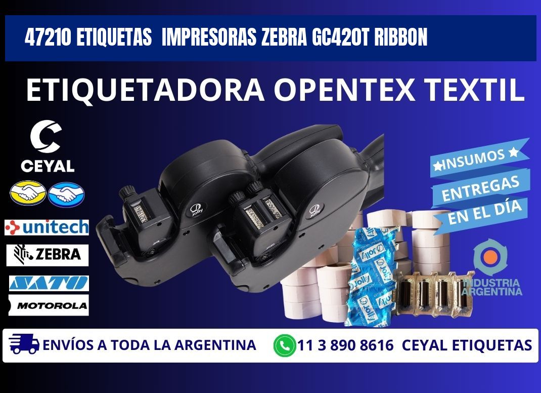 47210 etiquetas impresoras zebra gc420t ribbon