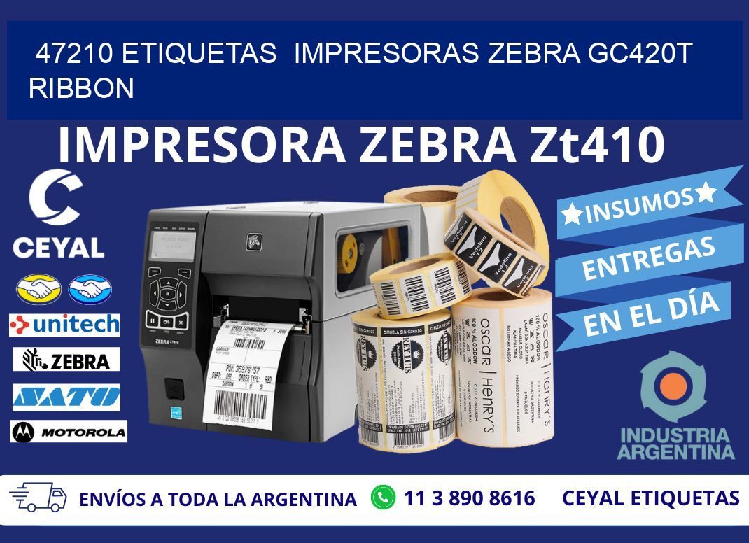 47210 etiquetas impresoras zebra gc420t ribbon