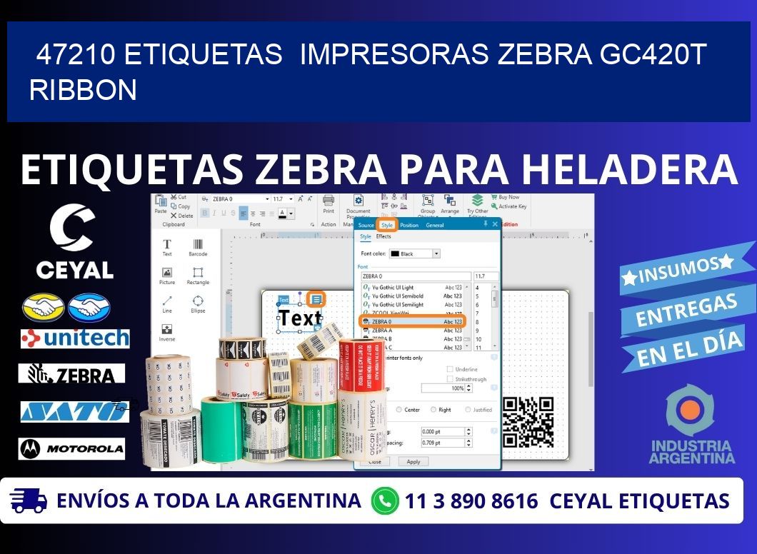 47210 etiquetas impresoras zebra gc420t ribbon