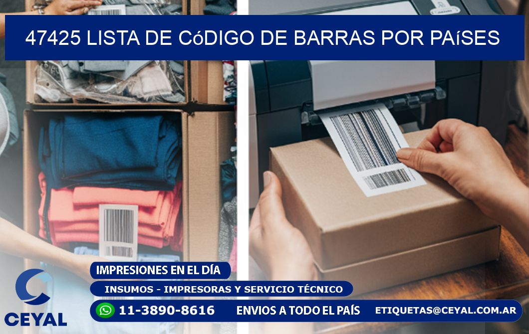 47425 Lista de código de barras por países