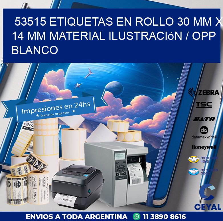 53515 Etiquetas en rollo 30 mm x 14 mm material Ilustración / OPP Blanco