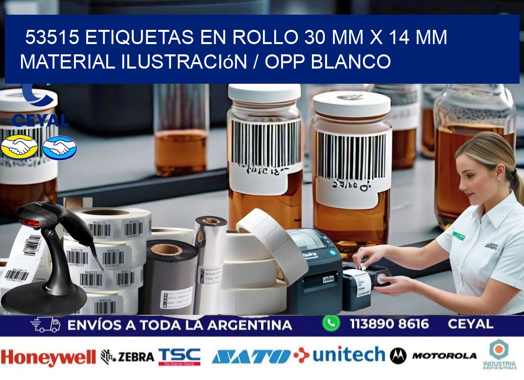 53515 Etiquetas en rollo 30 mm x 14 mm material Ilustración / OPP Blanco