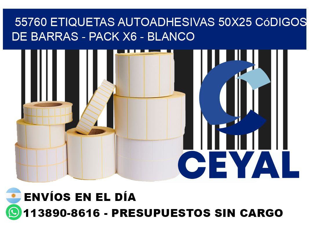 55760 Etiquetas Autoadhesivas 50x25 Códigos De Barras - Pack X6 - Blanco