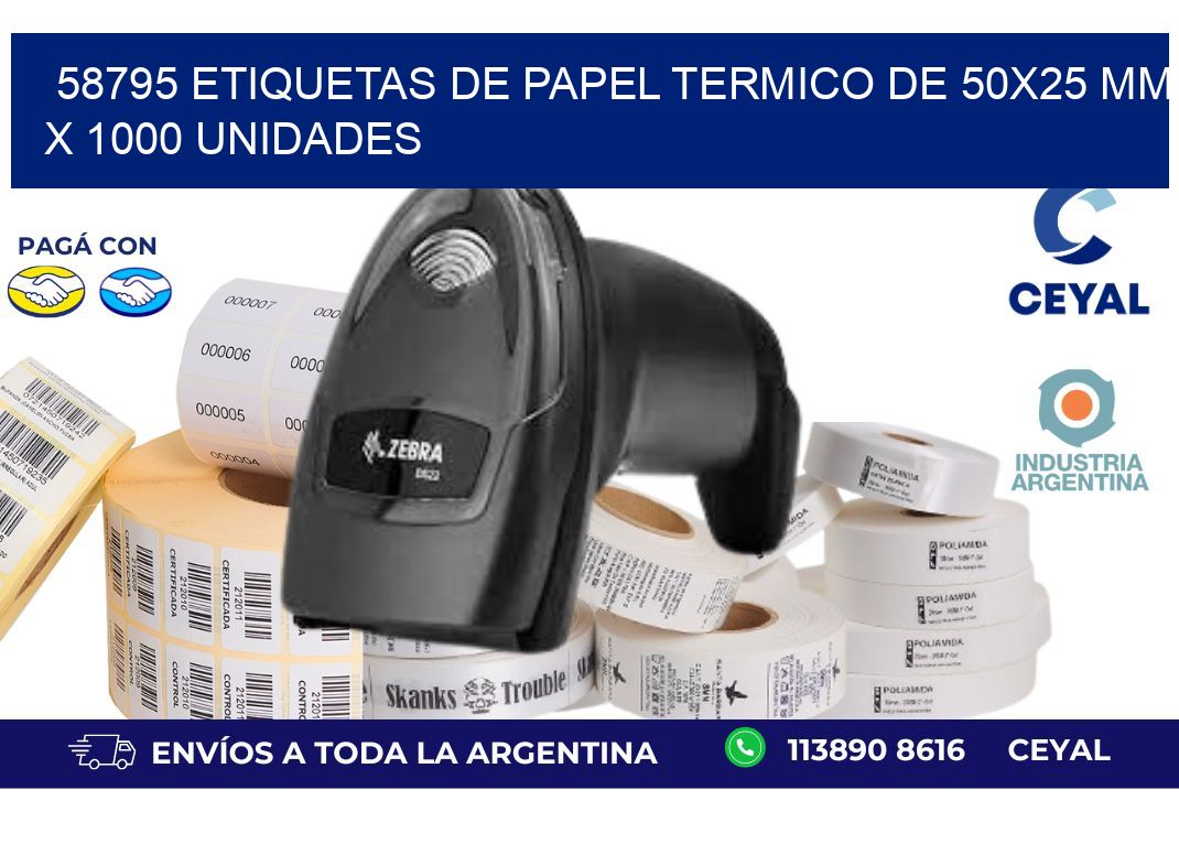 58795 Etiquetas De Papel Termico De 50x25 Mm X 1000 Unidades