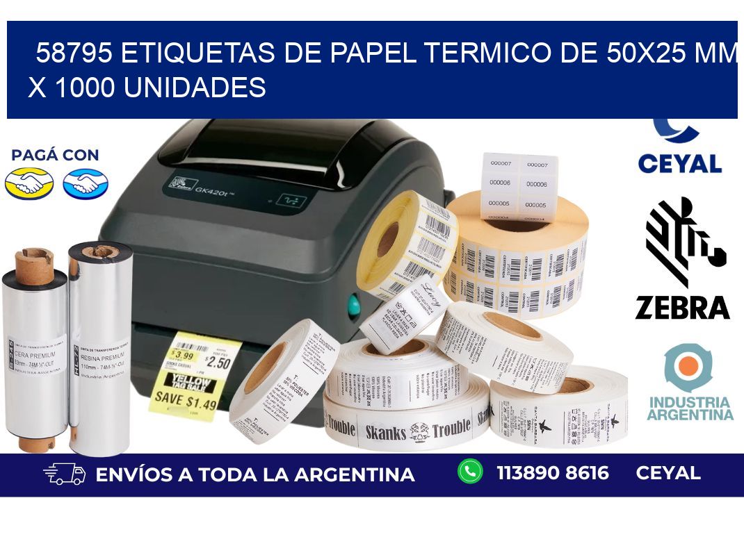 58795 Etiquetas De Papel Termico De 50x25 Mm X 1000 Unidades