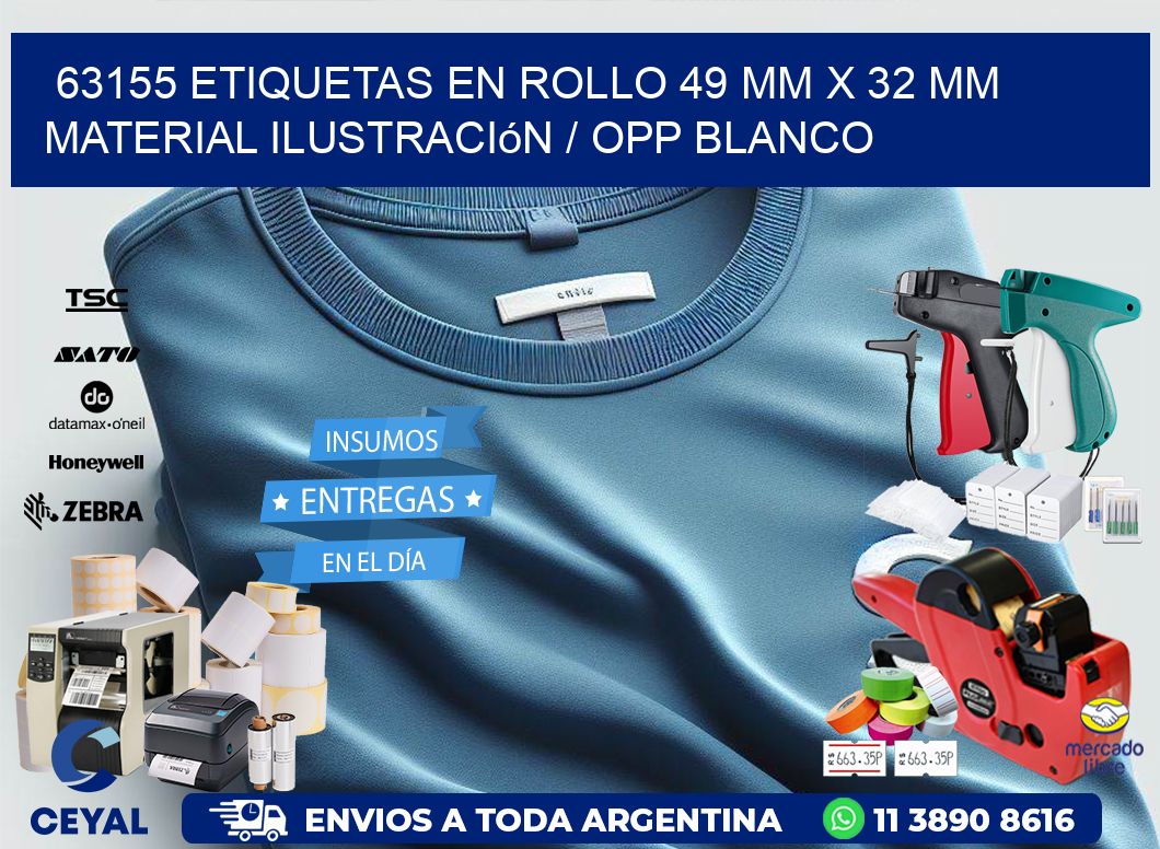 63155 Etiquetas en rollo 49 mm x 32 mm material Ilustración / OPP Blanco