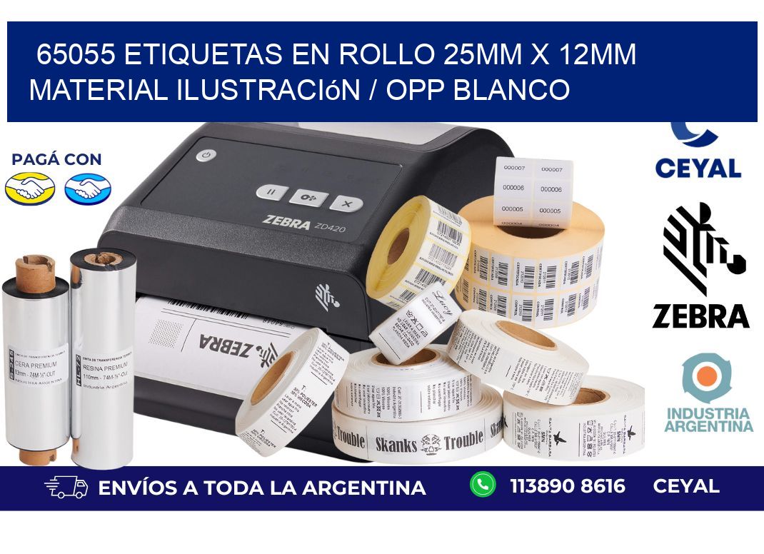65055 Etiquetas en rollo 25mm x 12mm material Ilustración / OPP Blanco