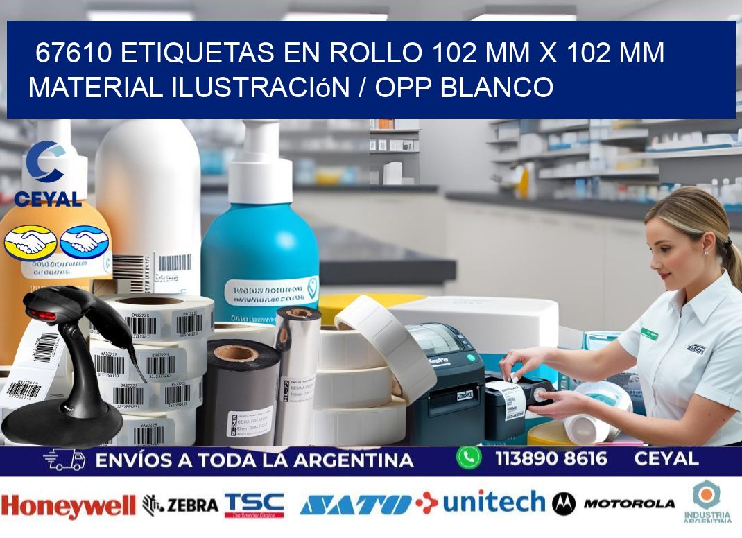 67610 Etiquetas en rollo 102 mm x 102 mm material Ilustración / OPP Blanco