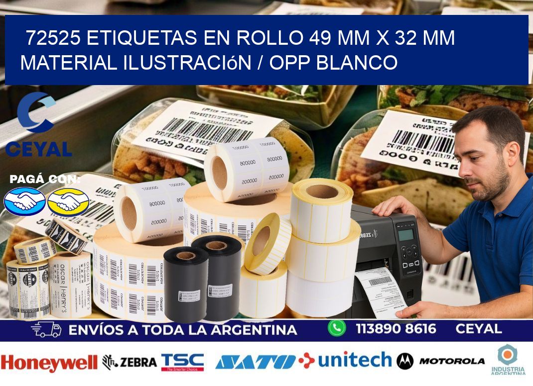 72525 Etiquetas en rollo 49 mm x 32 mm material Ilustración / OPP Blanco