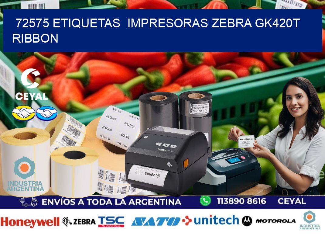 72575 Etiquetas  impresoras zebra gk420t ribbon