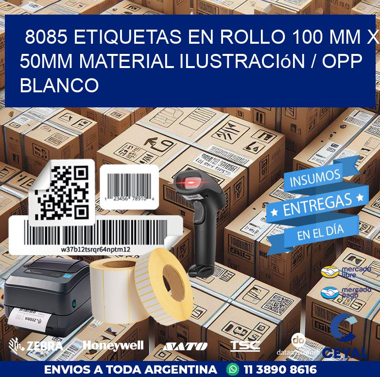 8085 Etiquetas en rollo 100 mm x 50mm material Ilustración / OPP Blanco