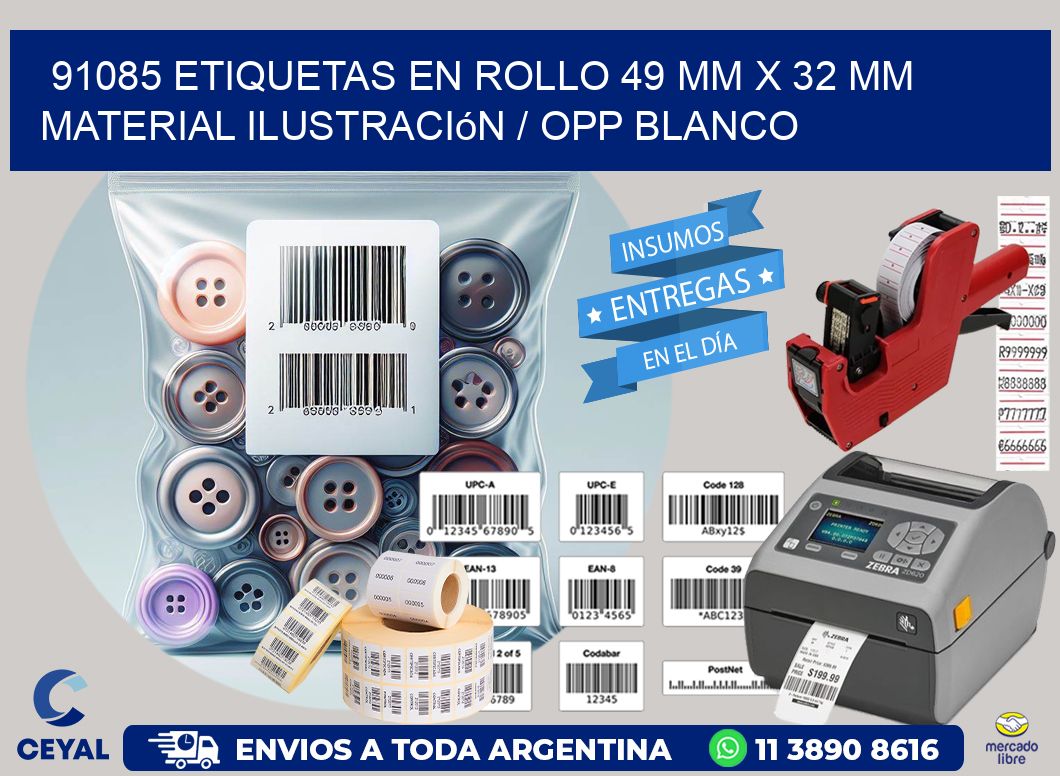 91085 Etiquetas en rollo 49 mm x 32 mm material Ilustración / OPP Blanco