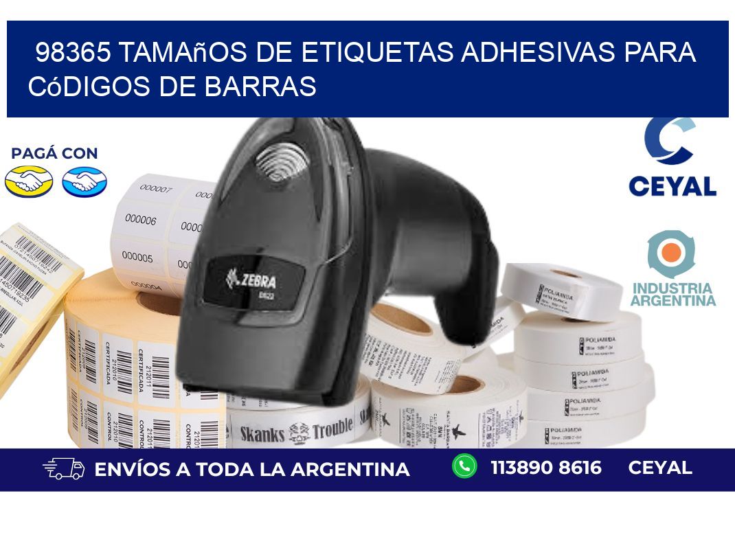 98365 Tamaños de etiquetas adhesivas para códigos de barras
