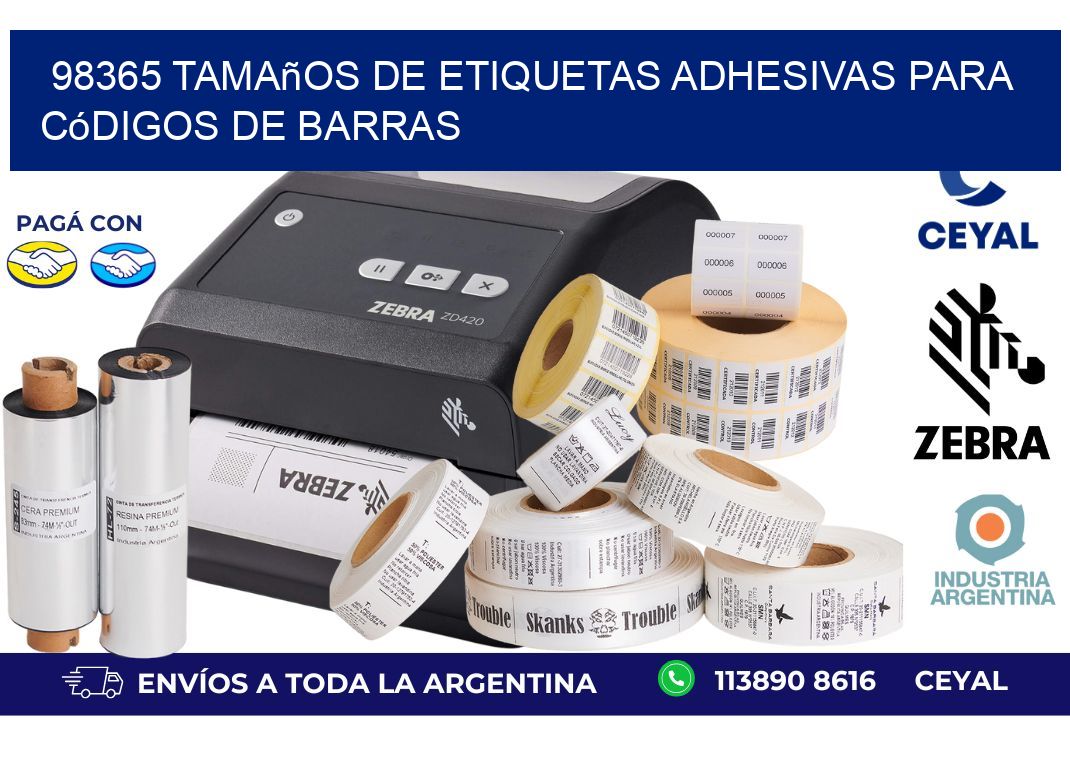 98365 Tamaños de etiquetas adhesivas para códigos de barras