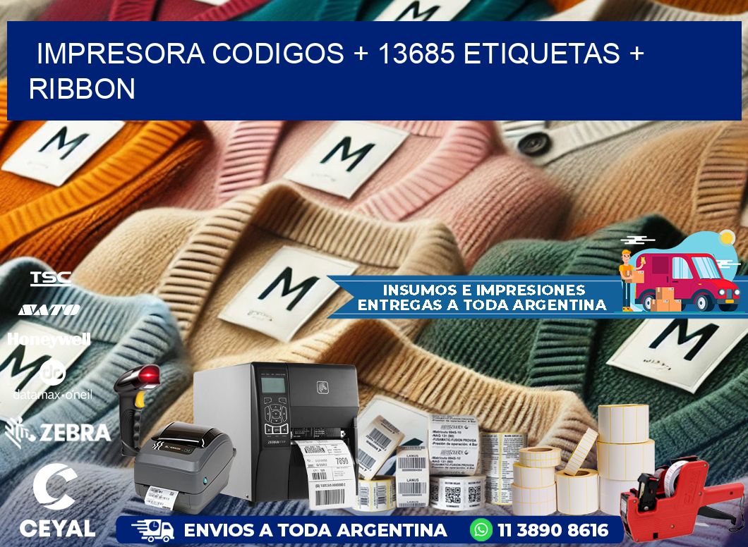 impresora codigos + 13685 etiquetas + ribbon