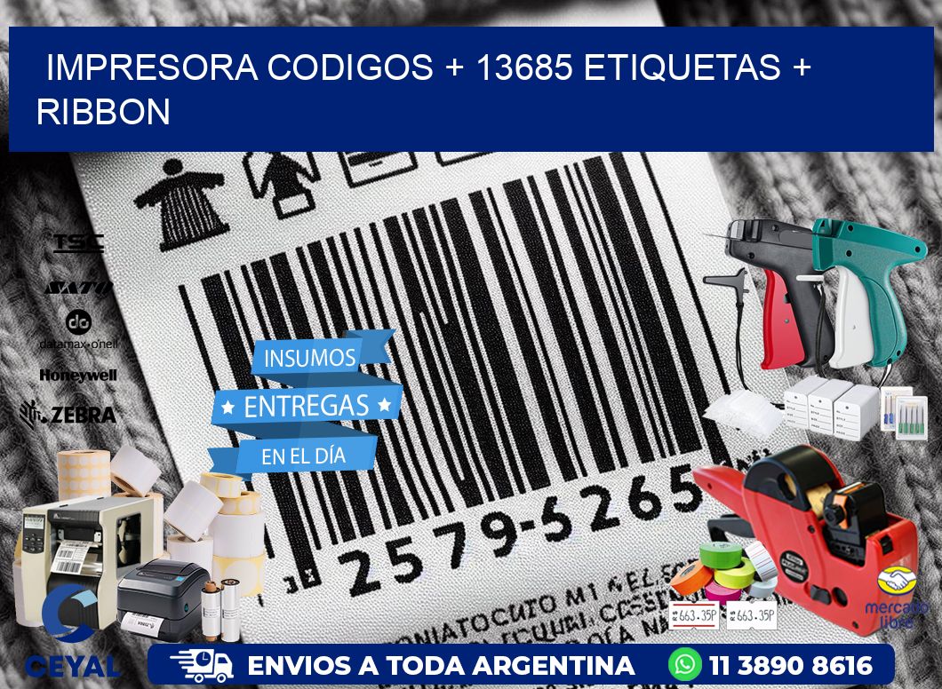 impresora codigos + 13685 etiquetas + ribbon