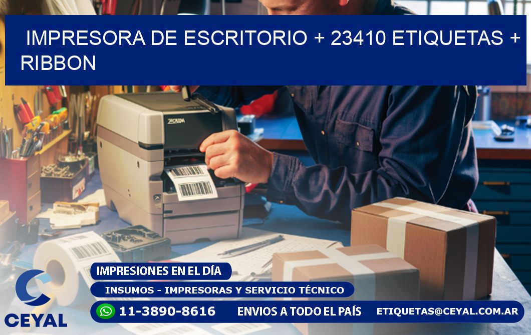impresora de escritorio + 23410 etiquetas + ribbon