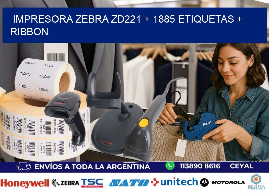 impresora zebra zd221 + 1885 etiquetas + ribbon